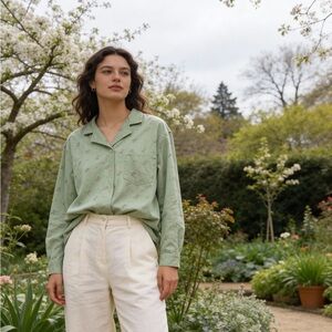 Denim&Co Sage Floral Button-Up Blouse